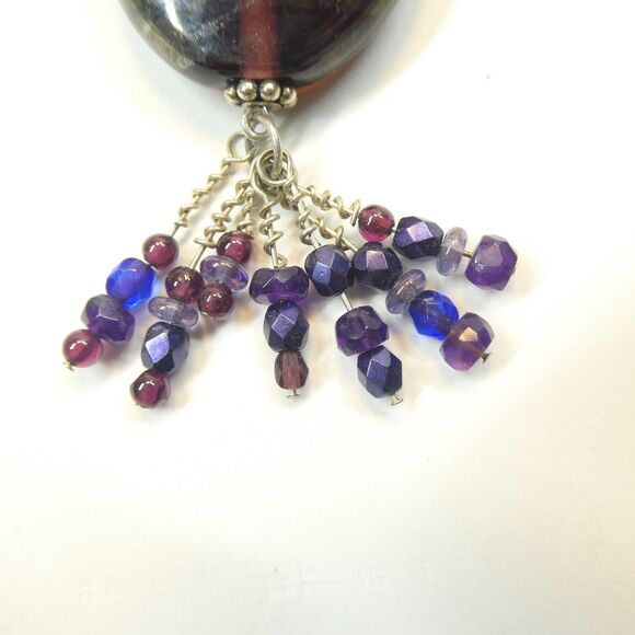 Handmade Pendant Glass w/Beaded Fringe Vintage Blue Purple - Picture 2 of 10